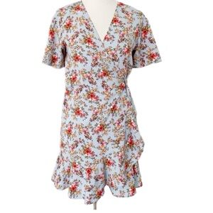 TopShop l Light Blue Floral l Wrap Dress with Ruffle Hem l Size 10
